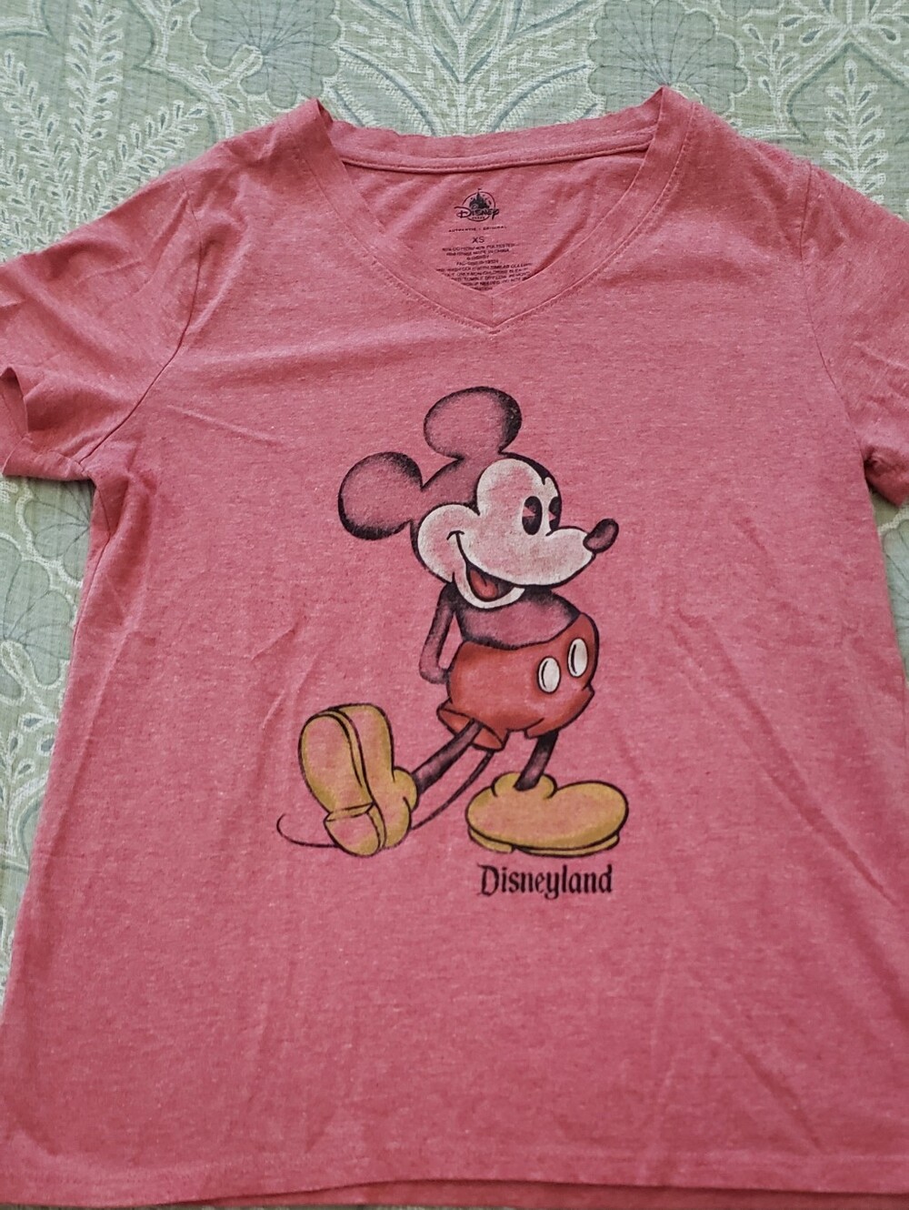 Disney heather pink Mickey Mouse V-Neck Tee with Disneyland Graphic